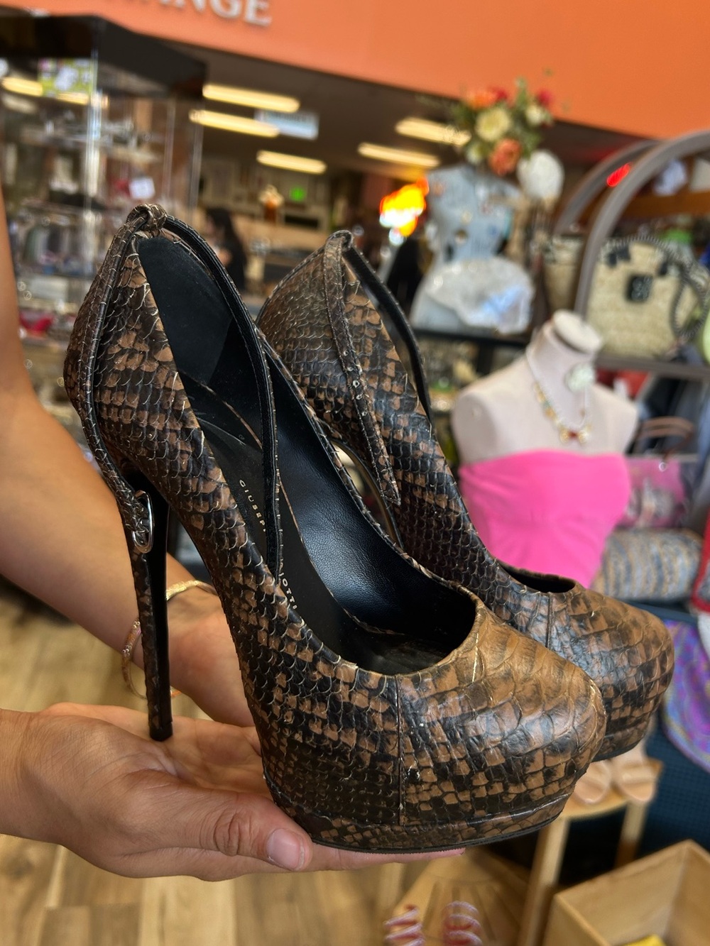 Giuseppe Zanotti Snakeskin Print Heels - Picture 2 of 8